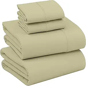 RUVANTI 100% Cotton California King Sheet Sets, 4 Pieces, Soft & Breathable Percale Weave Bedding, Deep Pocket 14", Hotel Standard, Crisp Cool Feel & Durable, Perfect Dyed Sheets, Sage Green