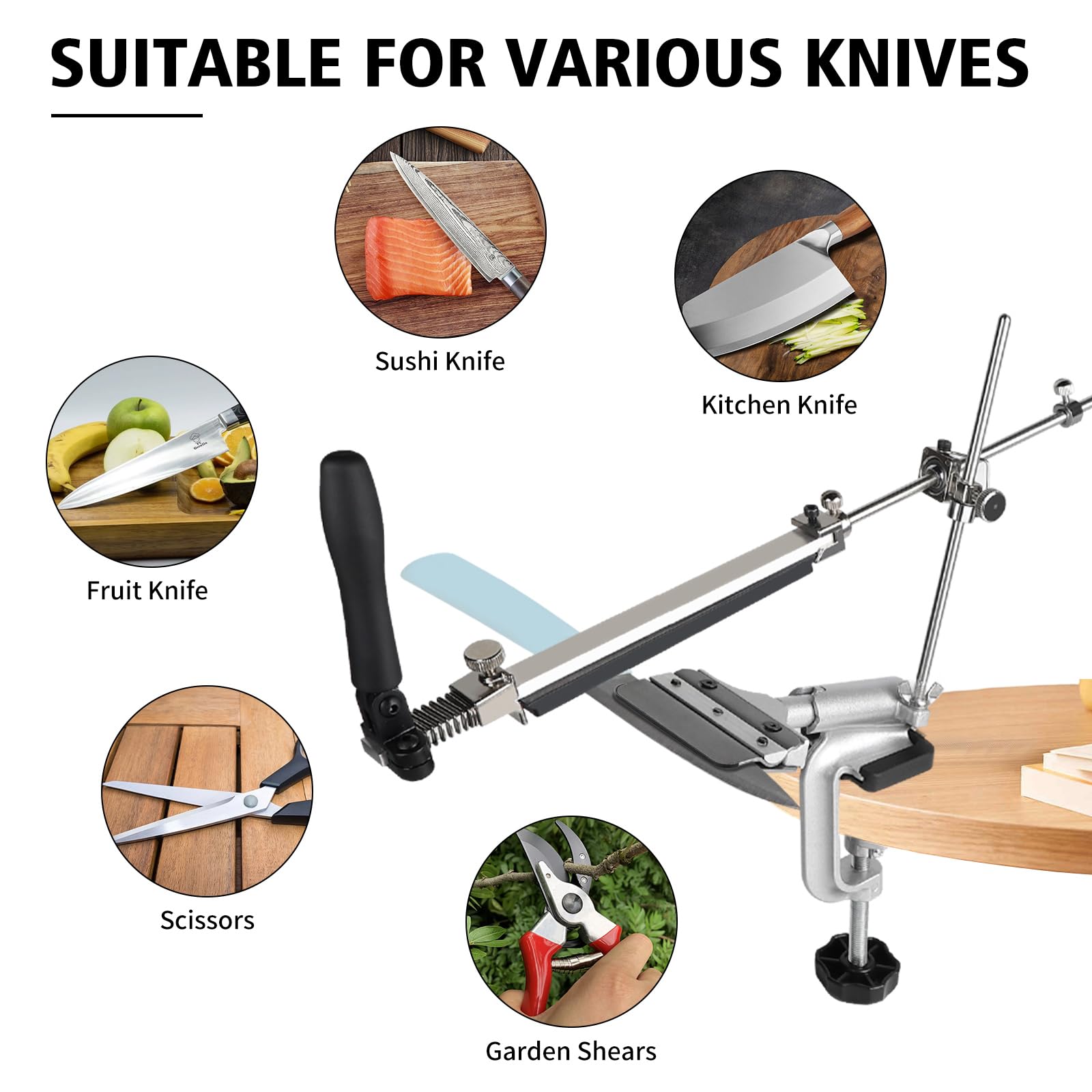 EXLECO 14Pcs Affilacoltelli Professionale Affila Coltelli 360° Otazione Knife Sharpener Angolo Fisso Kit Affilatura Coltelli Sgancio Rapido Affila Coltello con 4 Pietre Affilatura 6 Pietre Diamantate