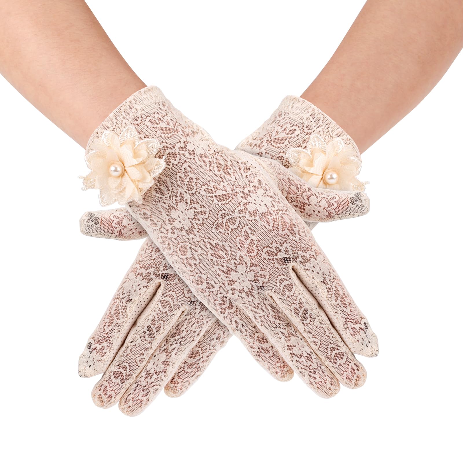Mikovivi Guantes de Encaje, Guantes Cortos de Encaje para Mujer Guantes de Fiesta de Té Guantes Florales de Encaje Guantes de Boda Nupcial para Fiesta de Noche Boda Graduación Cosplay