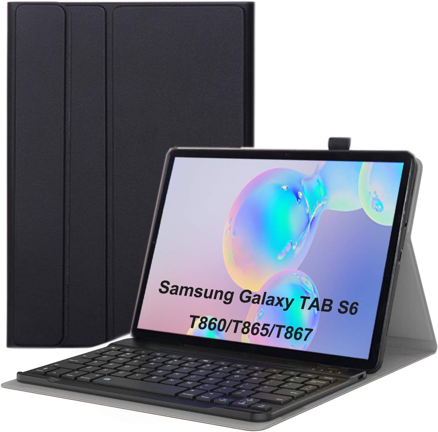 Keyboard Case for Galaxy Tab S6, Upworld Detachable Bluetooth Keyboard with Leather Cover Suit for Samsung Tablet 10.5 inch (Model : T860/T865/T867,2019) Support S Pen Wireless Charging, Black
