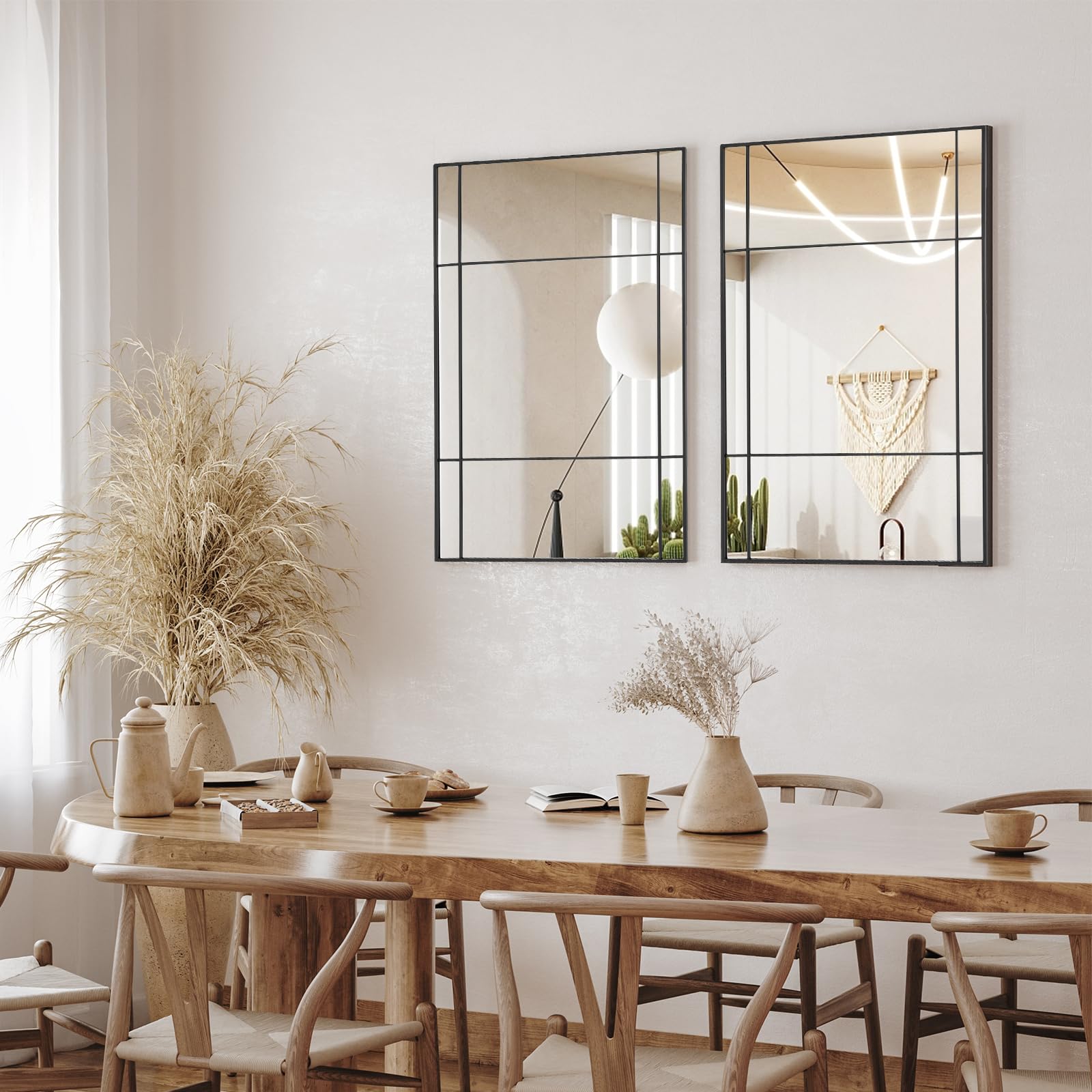 Muzilife Specchio da Parete Nero con Cornice in Metallo, 90x60 cm Specchio Decorativo Rettangolare per Camera da Letto, Sala da Pranzo, Corridoio, Bagno, Appendibile o Appoggiato alla Parete