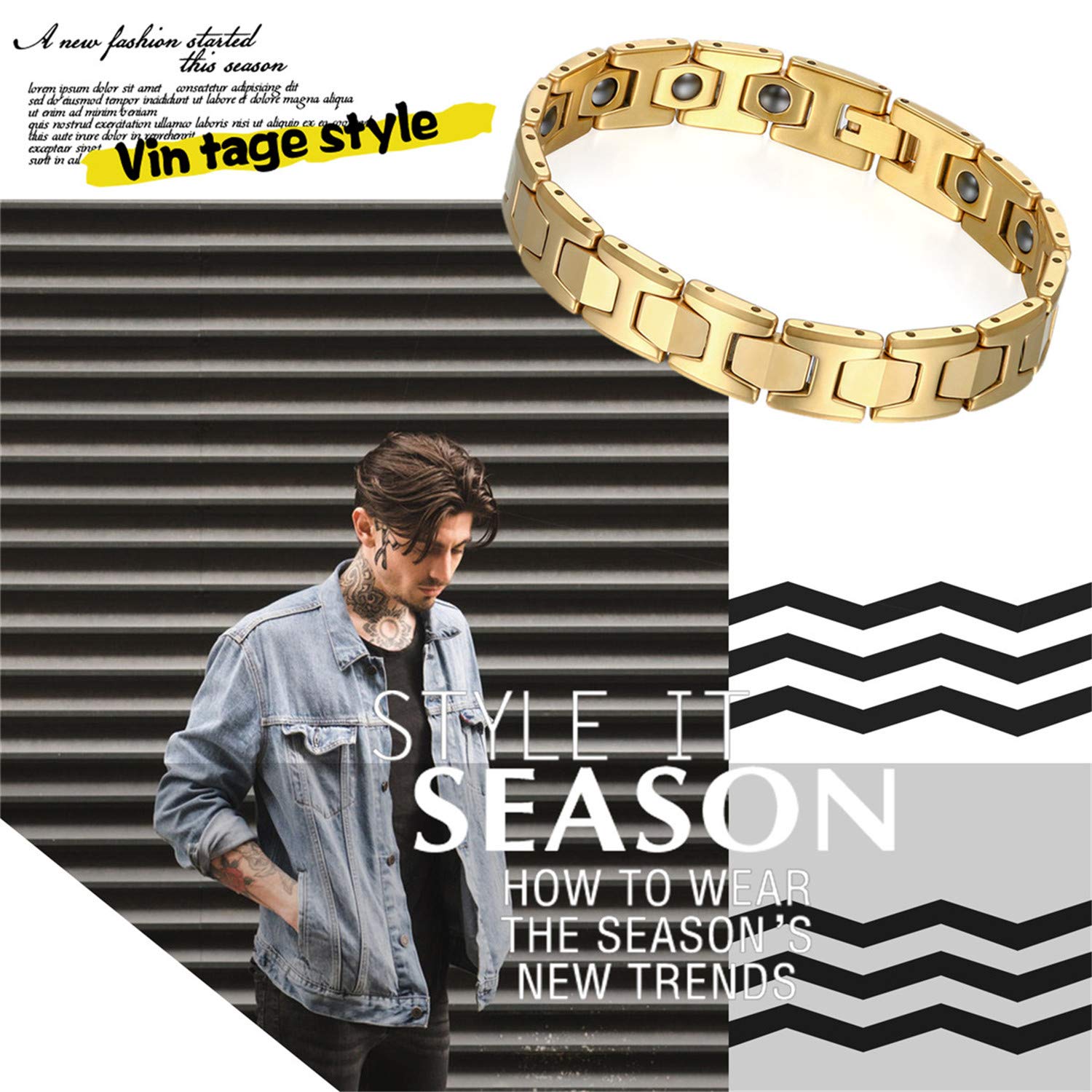 JewelryWe Pulsera magnética ajustable para hombre y mujer, pulsera de enlace elegante de salud de acero inoxidable, 20 cm, Titanio Acero inoxidable