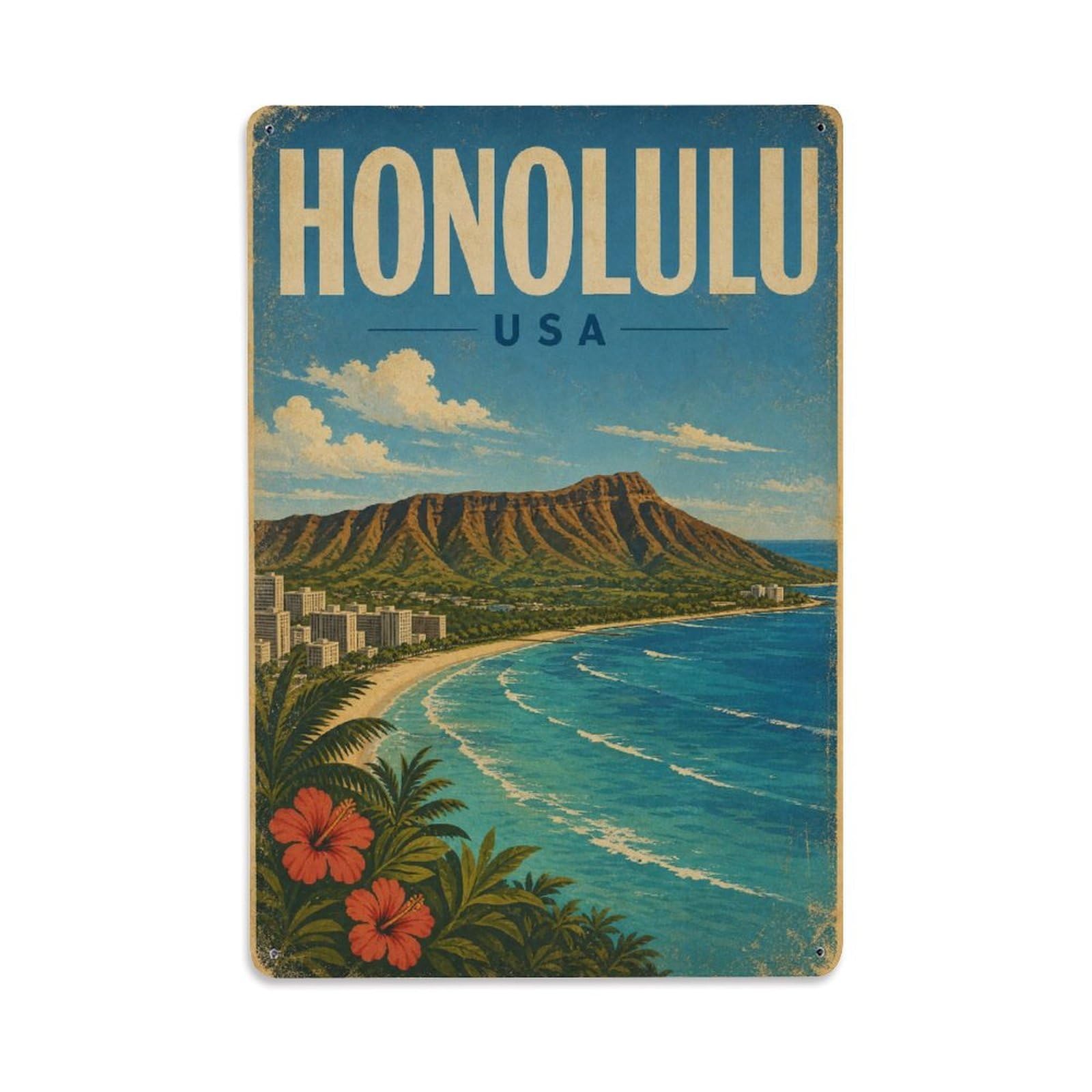 Retro Travel USA Honolulu Metal Tin Sign