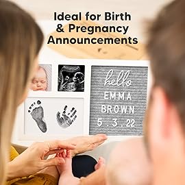 Baby Hand & Footprint Kit with Felt Letterboard, Inkless Ink Pad - Personalized New Mom Gifts for Baby Announcement, Cute Nursery Newborn Picture Frame,Ideal Dog Nose & Paw Print Kit(Alpine White)