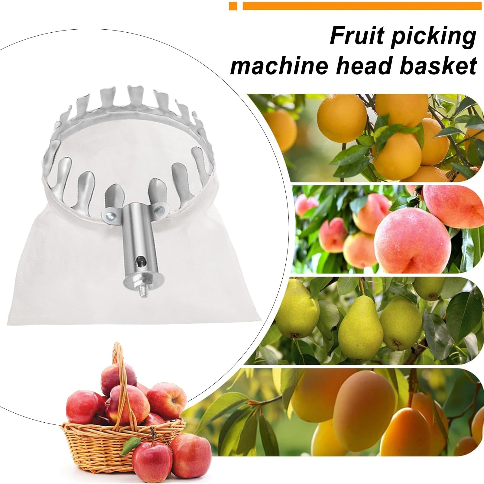Obstpflückerkorb – Obstpflückerkopf, Obstpflücker-Werkzeuge, Edelstahl, Orangenpflücker-Werkzeug, Korb, tragbar, einfach zu bedienen, Getting, Obstfänger, Kirsche, Beere, Orange,