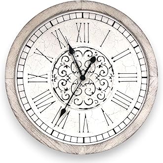 Large Decorative Vintage Worn Wall Clock - Big Farmhouse, Rustic, Coastal Decor - 25 inches for Living Room or Bedroom - Battery Operated