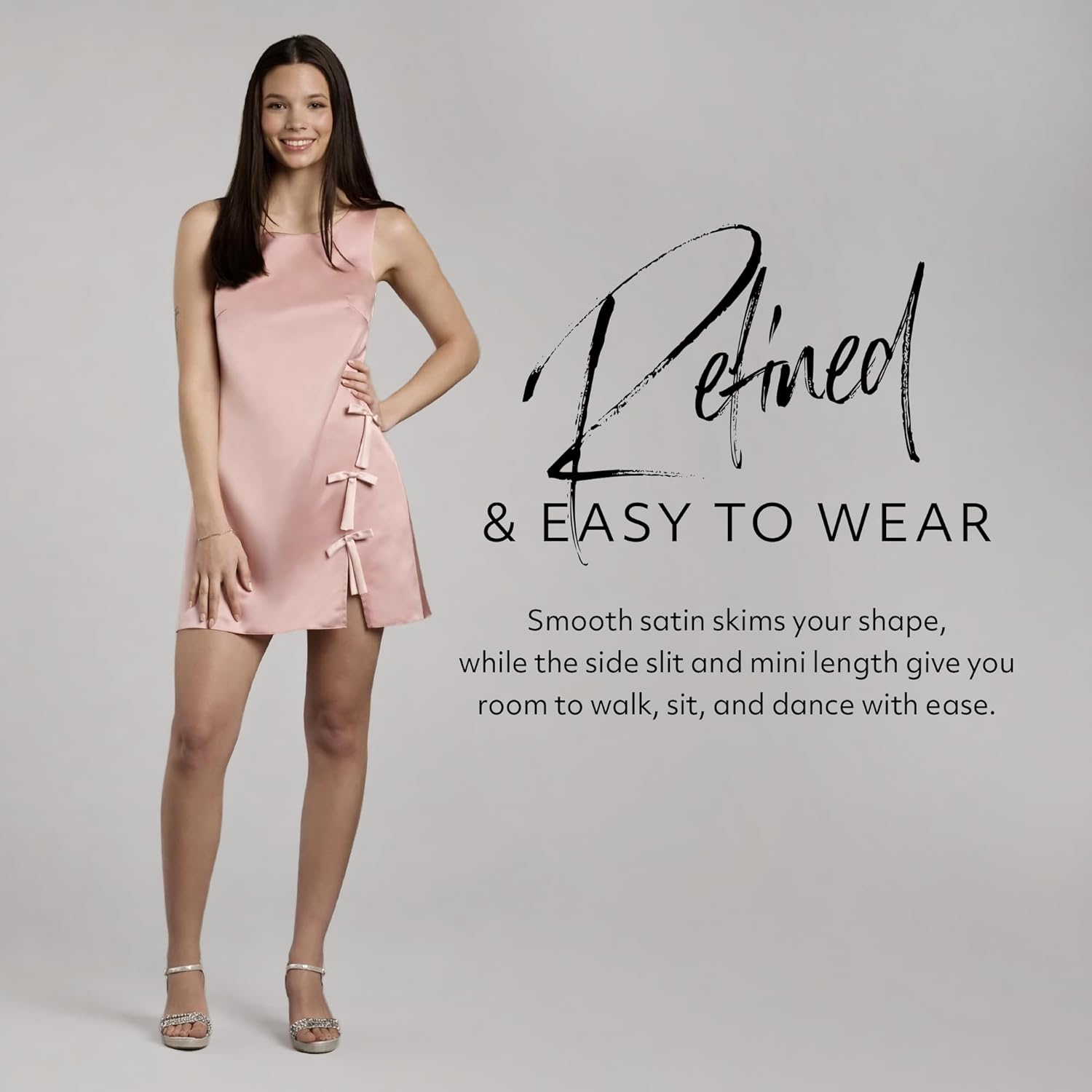 David's Bridal Sleeveless Bow Detail Satin Mini Dress - Image 4