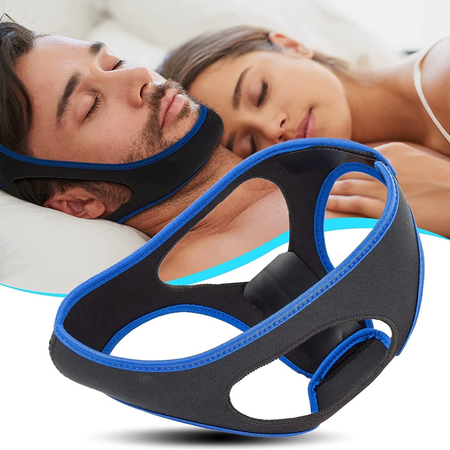 Anti Snore Chin Strap Devices, Chin Strap for Sleeping, Adjustable and Breathable Anti Snoring Devices for Men and Women - Blue