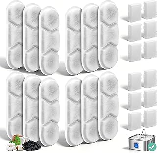 12 Pack Dog Water Fountain Replacement Filters for 410oz/3.2Gal/12L Pet Water Dispenser, BFLICROY Pet Fountain Filter, 4-Layer Filtration Cat Drinking Bowl Filters and Pump Sponges