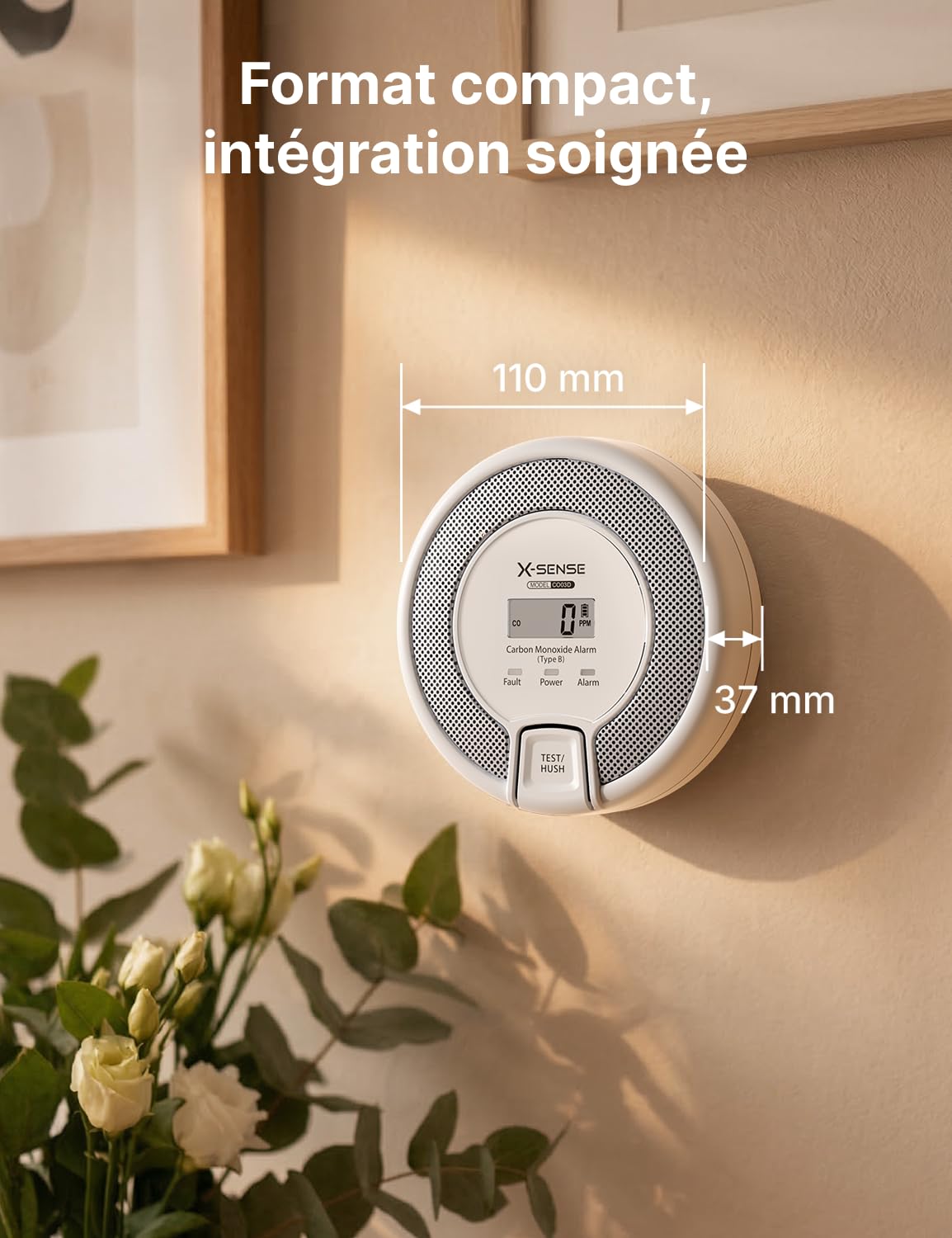 X-Sense Détecteur de Monoxyde de Carbone Autonome avec Affichage Numérique, Capteur Précis avec Une Durée de Vie de 10 Ans, Batterie Remplaçable, Conforme à la Norme EN50291, CO03D