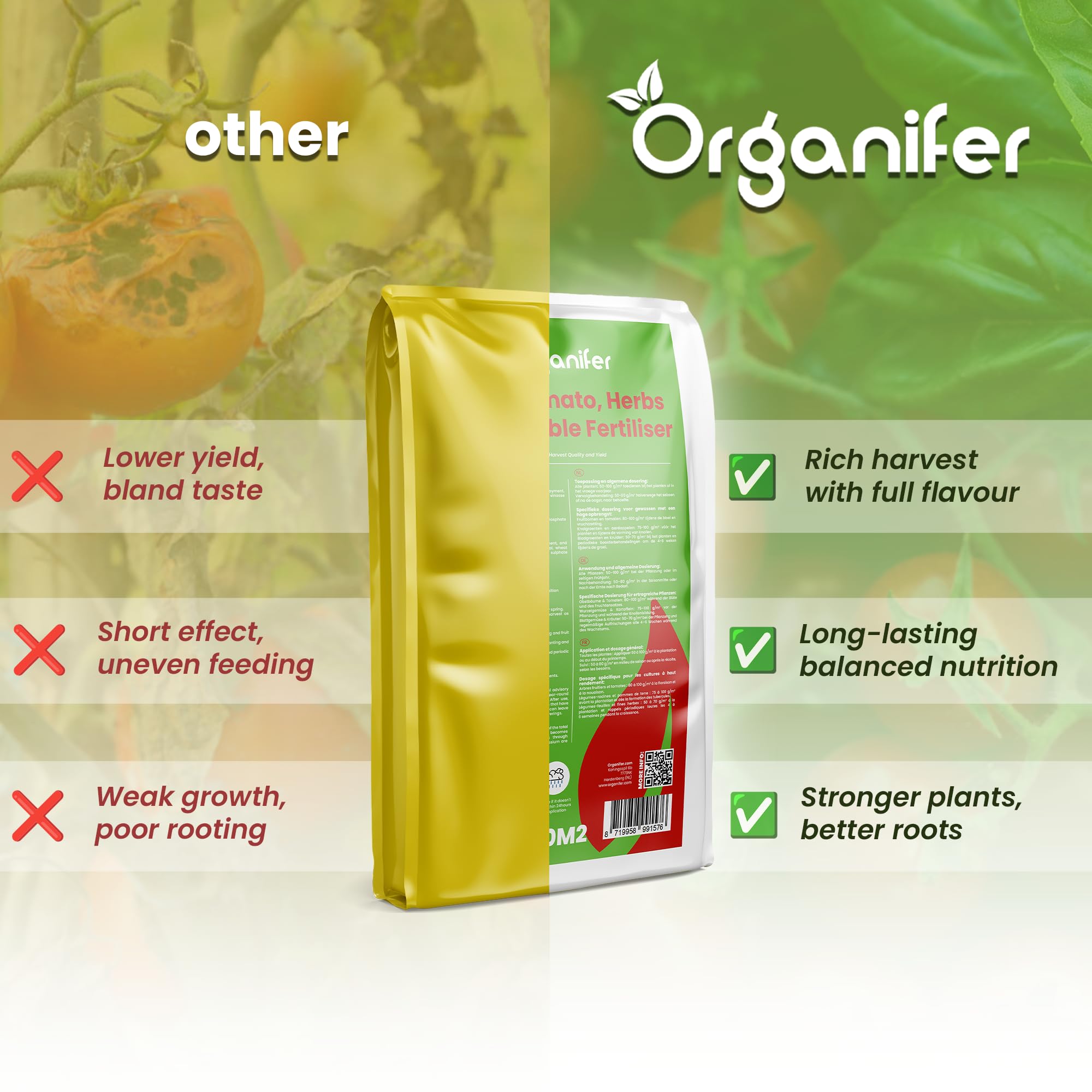 Engrais Pour Fruits, Tomates, Herbes Aromatiques Et Légumes - Tout-En-Un - 10 Kg Pour 200 M2 - Granulés Pour Une Croissance, Des Rendements Élevés Et Un Goût Délicieux - Organifer
