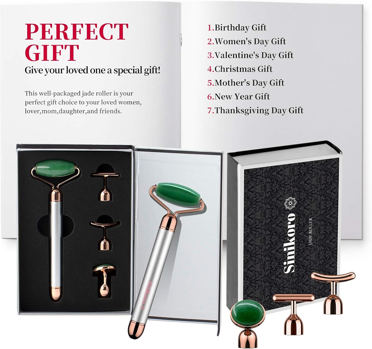 Face Roller Natural Jade Roller for Face - 4 in 1 Facial Beauty Roller Skin Care Tools, Sinikoro Facial Roller Massager for Face, Eyes, Neck, Body Muscle Relaxing