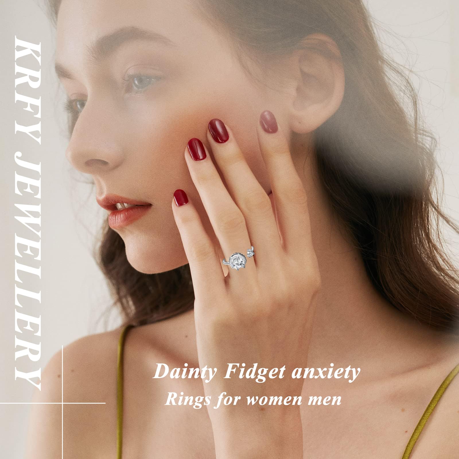 WBDWWTD KRFY Anillo de ansiedad para mujeres, anillo Fidget de plata para Adolescentes Niñas Niños, Anillos Fidget Ajustables con Spinner Abierto para Mujeres Ansiosas con Perlas Anillos para Pulgar