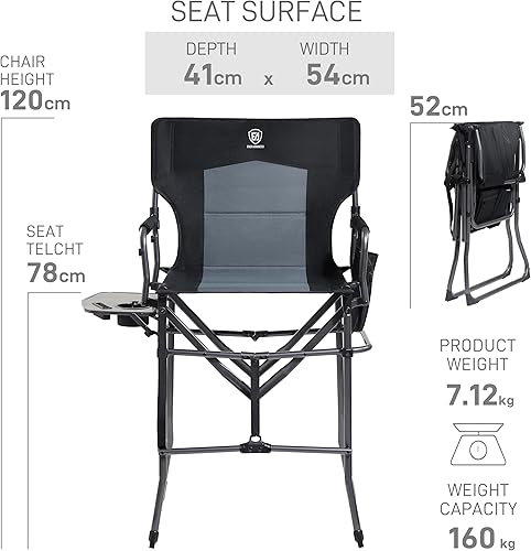 Miniatura 3 de EVER ADVANCED Silla de camping plegable portátil de 30.7 pulgadas de altura de asiento, silla de directores, taburete de bar plegable alto con mesa