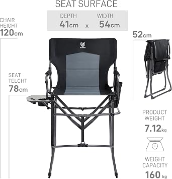 EVER ADVANCED Portable 30.7 Seat Height Tall Folding Camping Chair Directors Chair High Foldable Bar Stool with Side Table for Makeup Artist, Sports Event, Craft Show, Supports 350LBS