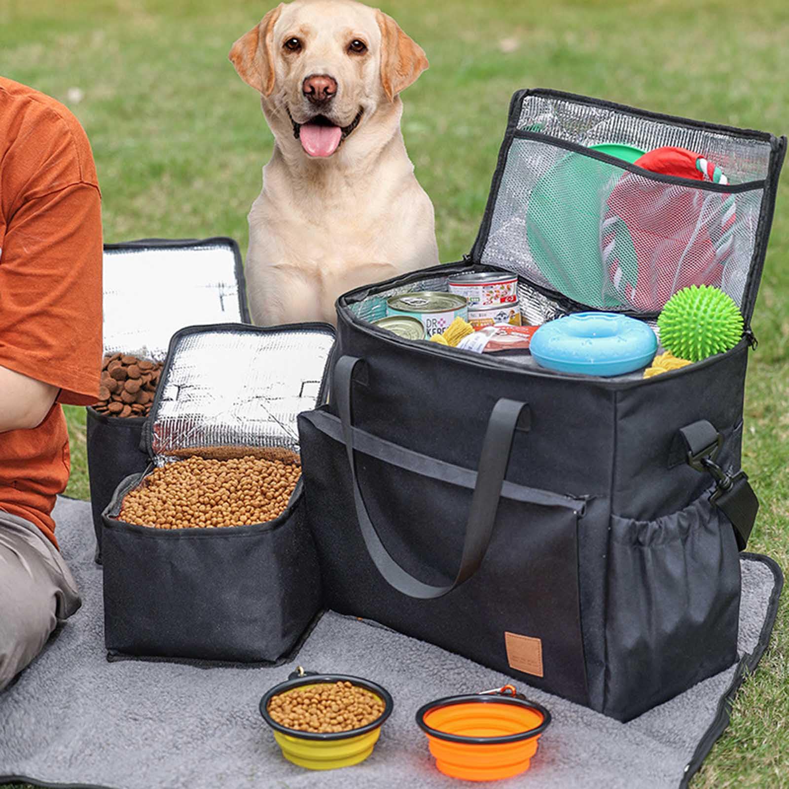 Sac fourre-tout pour animaux de compagnie, sac à bandoulière avec gamelle pliable pour chien, camping, voyage