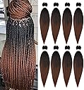 Braiding Hair Pre Stretched 24 Inch 8 Packs Ombre Braiding Hair Professional Soft Yaki Texture, Hot Water Setting Hair Extensions for Braids (24in,1B/30)