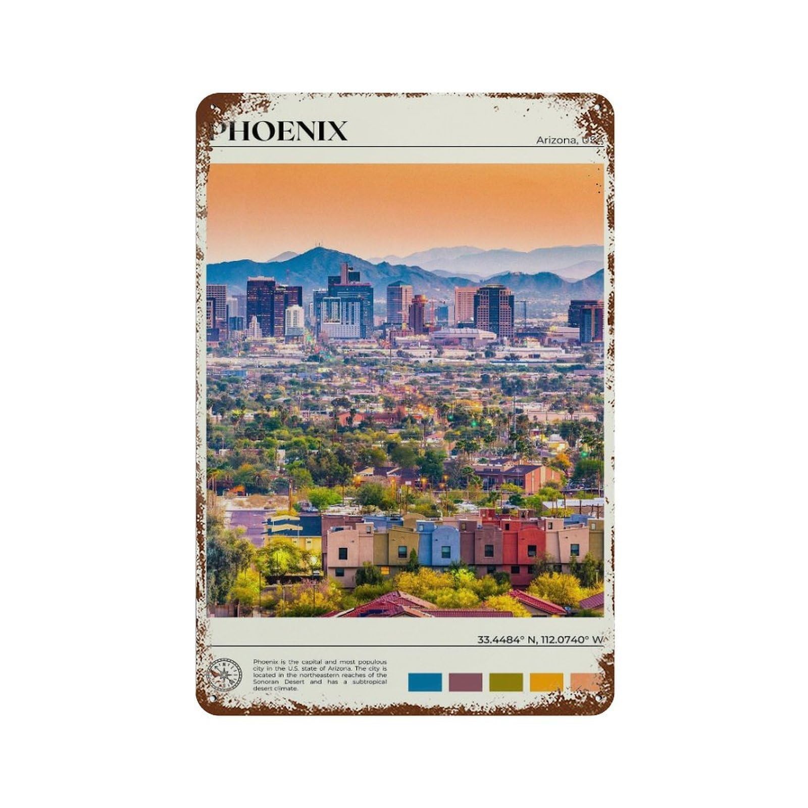 xiaoxiaoshen Real Photo Phoenix Decor Arizona Wall Decor Art Metal Tin Poster Modern Home Decor Art Home Bar Shop Decorations Vintage Sign 30x20cm