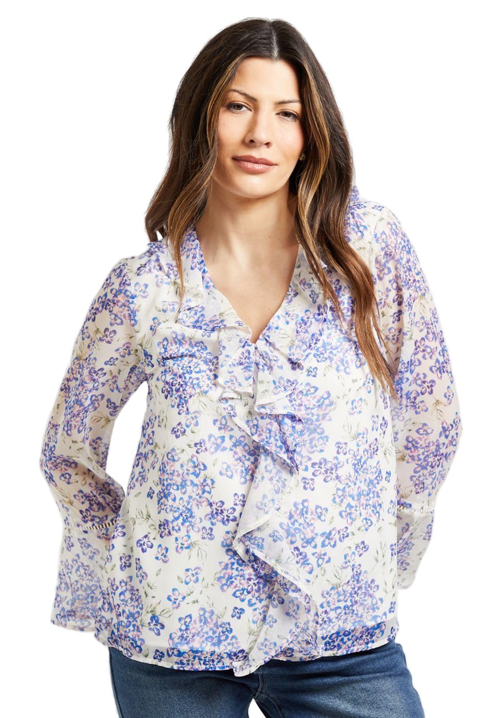 Wallis Floral Lace Trim Ruffle Blouse, 14, Ivory