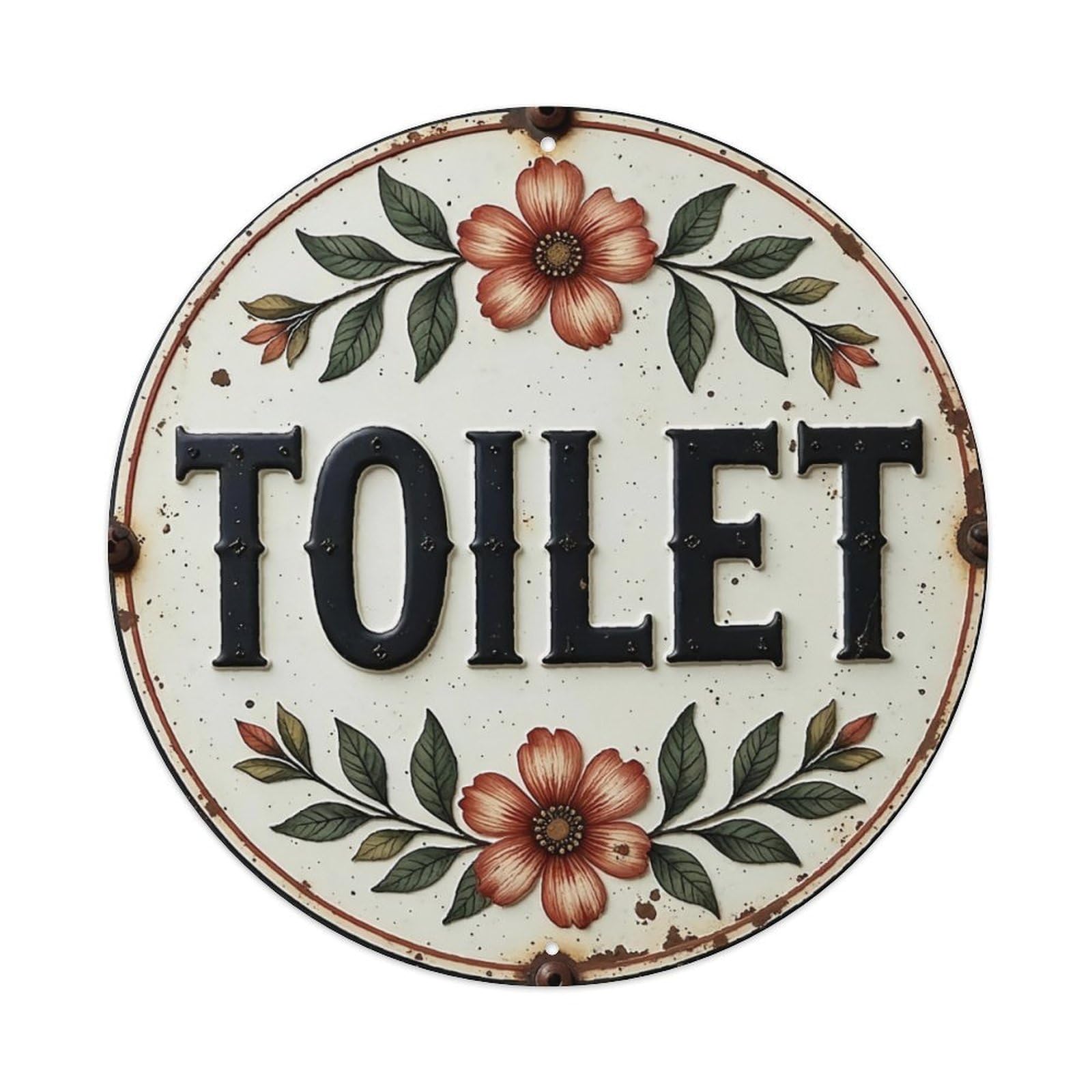 Vintage Floral Toilet Round Tin Bathroom Sign Vintage Aluminium Metal Sign, Retro Wall Decor for Home, Bar, Garage & Farmhouse 20x20cm
