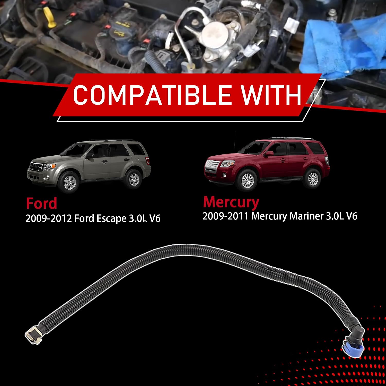 9L8Z-9288-B Fuel Line Hose Assembly, Black | Compatible With 2009-2012 Ford Escape, 09-11 Mercury Mariner 3.0L V6, Fuel Line From Rail Down to Frame, Replaces 9L8Z9288B