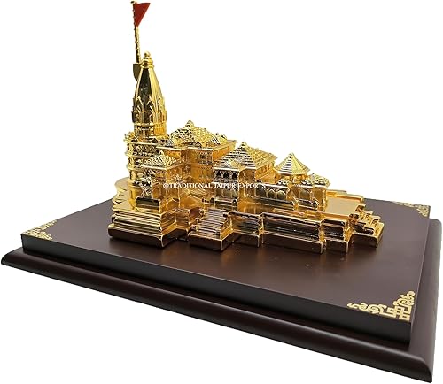 INDACORIFY Shri Ayodhya Ram JanamBhoomi Mandir chapado en oro templo hecho a mano, regalos religiosos Indian Pooja, decoración del hogar, regalos de