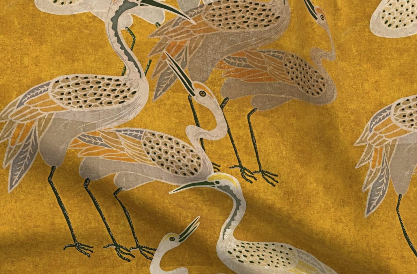 Spoonflower Fabric - Maximalism Art Deco Birds Boho Hollywood Regency Crane Exotic Birds Printed on Upholstery Velvet Fabric by The Yard - Upholstery Home Decor Bottomweight Apparel