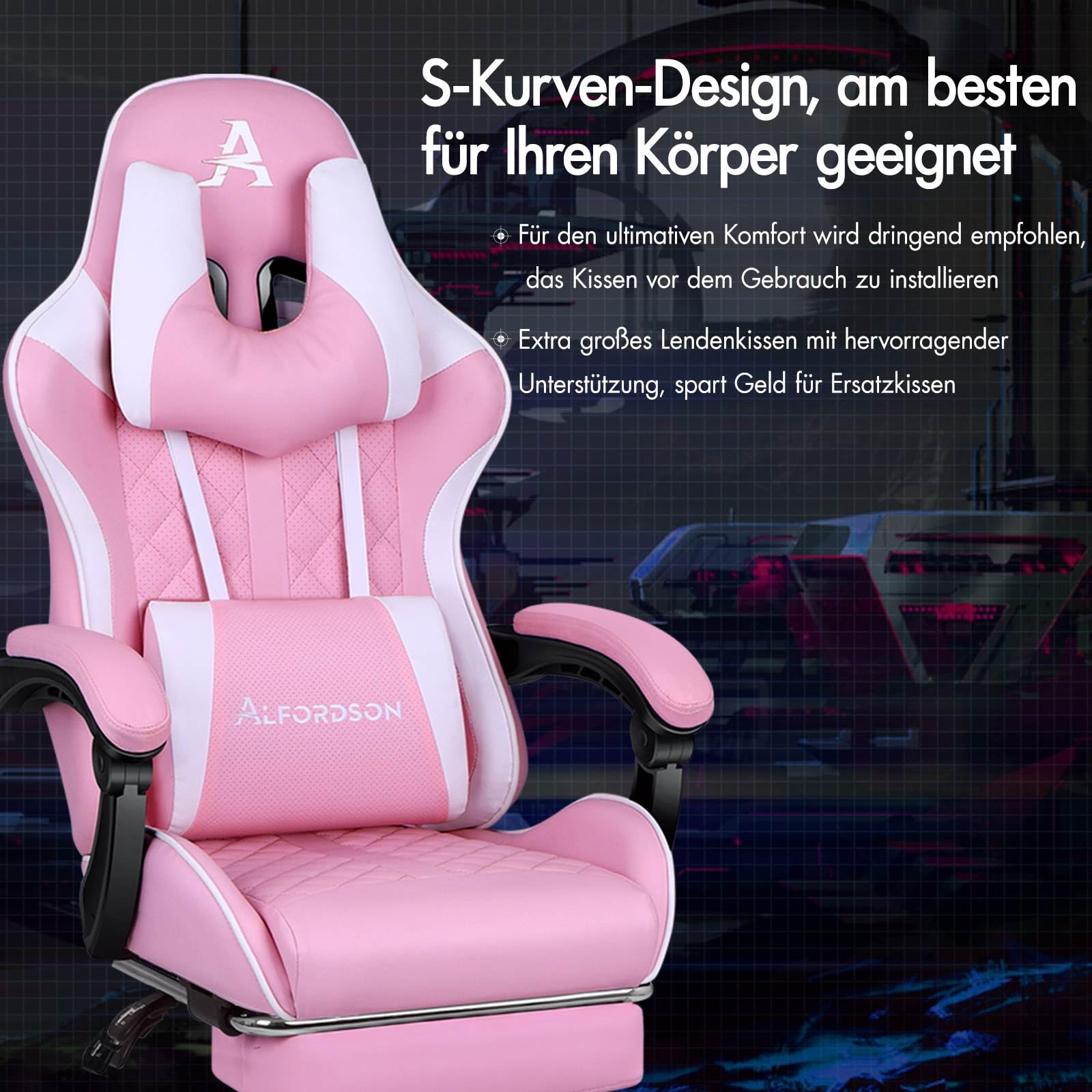 ALFORDSON Gamingstoel met voetensteun en lendensteun, ergonomische ALFORDSON Gamingstoel met voetensteun en lendensteun, ergonomische