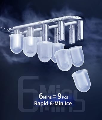 ecozy Portable Ice Maker Countertop, 9 Cubes Ready in 6 Mins, 26.5 lbs in 24 Hours, Self-Cleaning Ice Maker Machine with Ice Bags/Ice Scoop/Ice Basket for Home Kitchen Office Bar Party, Silver