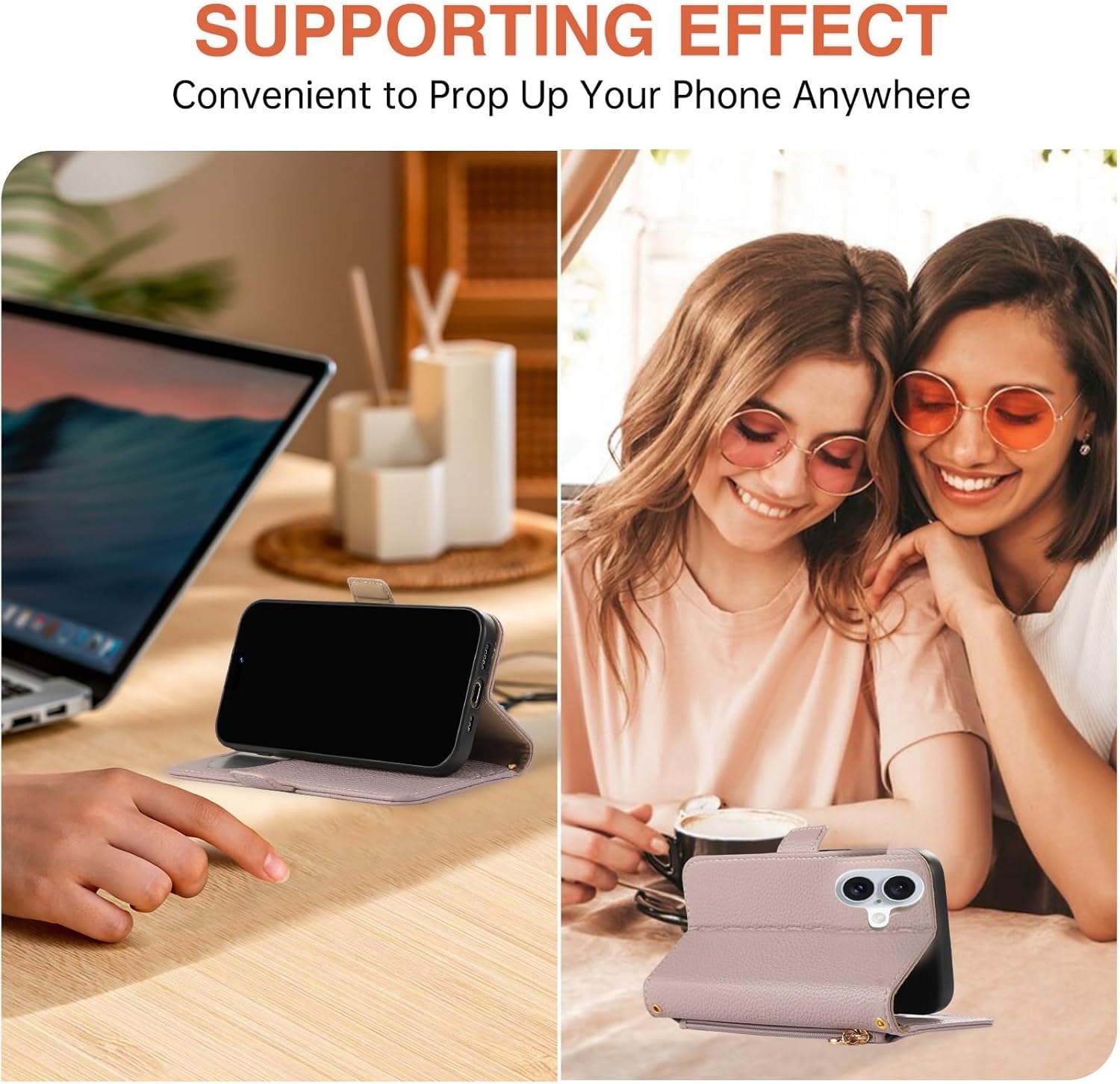 foriPhone 16E/SE4用クロスボディケース、ミラーとカードホルダーキックスタンド付きジッパーウォレットフリップケース ス スマホケース  iPhoneケース 2色 カバーケース スマホショルダー 携帯ケース スマホカバー ハート型 かわいい キュート ガーリー カジュアル ...