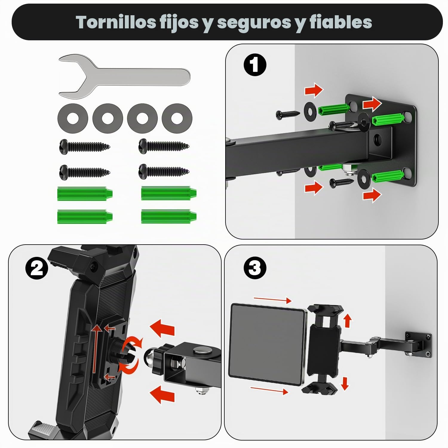 Soporte Tablet Pared, Soporte iPad Pared con Brazo Metálico Regulable 16-39.5cm, Soportes iPad para 4,7 a 13.5 Pulgadas.