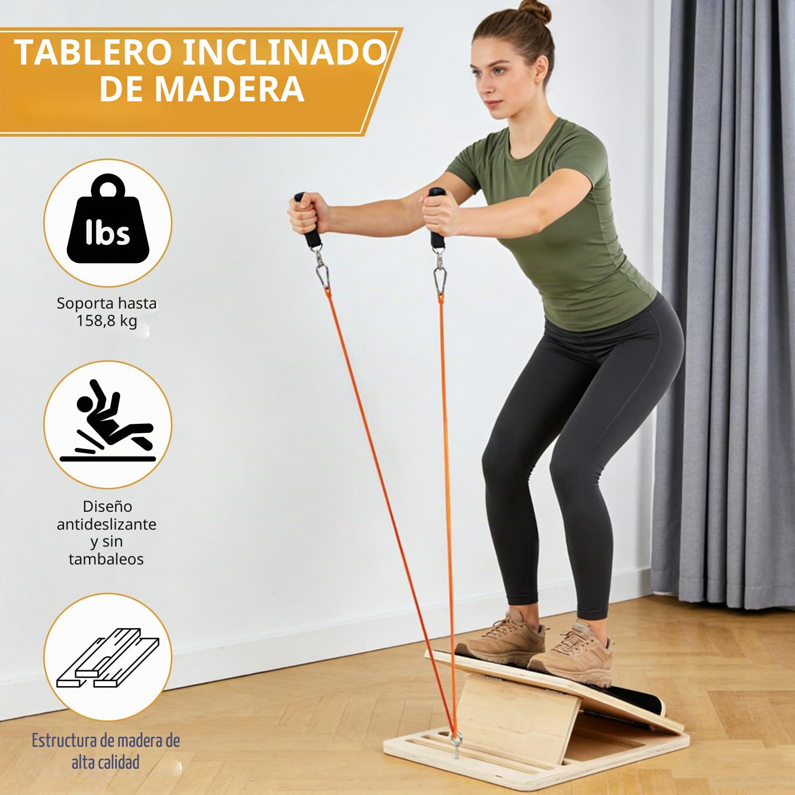 Tabla Inclinada de Madera, Tabla Inclinada Ajustable de Madera, Plataforma de Fitness Antideslizante para Estiramientos, Tablas de Estiramiento de Pantorrilla para Sentadillas/Piernas