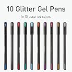 Pentonic Stylos à gel glitter, 10-Pack, Couleurs d'encre assorties (noir, rouge, vert, bleu, bleu clair, orange, violet, rose, or, argent), 1.0mm Point moyen, écriture lisse pour le journaling, prise de notes & Art.