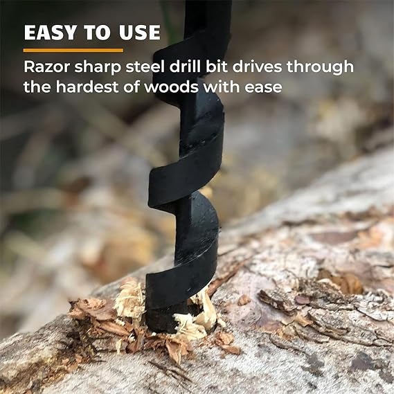 US Bushcraft Hand Drill Carbon Steel Manual Auger Drill Portable Manual Survival Drill Bit Self-Tapping Survival Wood Punch Tool for Outdoor Camping Hiking Jungle Adventure(16 * 230)