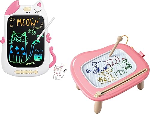 KOKODI Tableta de escritura LCD en forma de gato rosa + tablero de dibujo magnético en forma de piano rosa