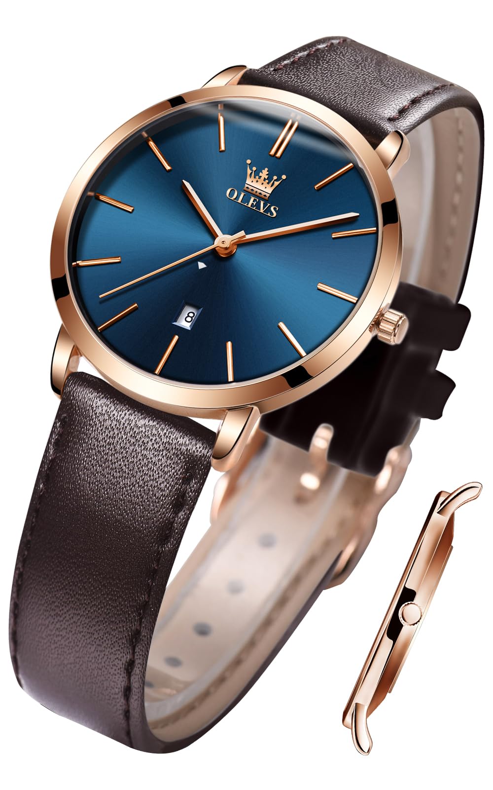 OLEVS Quarz Damen Uhr Elegante Armbanduhr Lederarmband Wasserdicht 30M Datumsanzeige Leuchtende Frauen Uhr Geschenke zum Muttertag