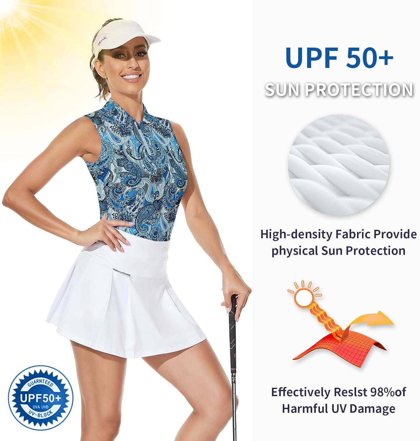 Soneven Women's Sleeveless Golf Top Floral Athletic Golf Wear Moisture Wicking Sleeveless Polo Quick Dry - Image 4