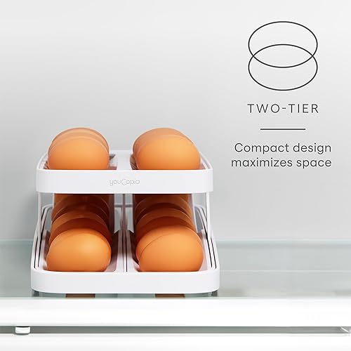 Miniatura 4 de YouCopia RollDown Dispensador de huevos, dispensador de huevos rodantes y organizador para almacenamiento en refrigerador, doble pista