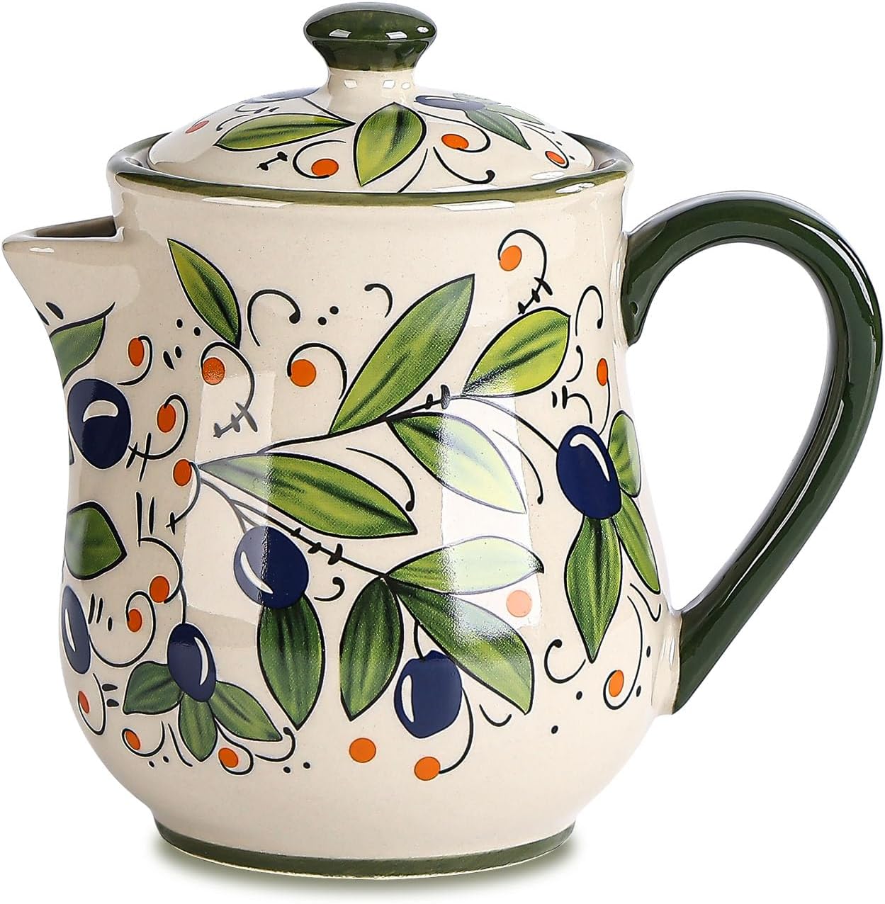 5.3-Inch Croatian Olive Green Ceramic Pot, 15Oz Household Kitchen Sauce and Vinegar Pot Oil Pot Kitchen Oil Pot Condiment Pot, Dishwasher Safe