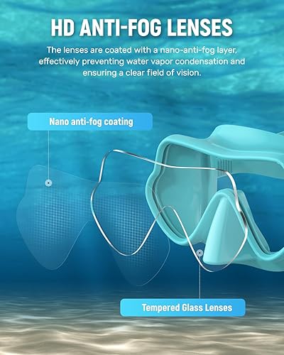 Miniatura 9 de WSTOO - Máscara de esnórquel antivaho antifugas, máscara de buceo panorámica, máscara de natación inastillable de vidrio templado, gafas de natación