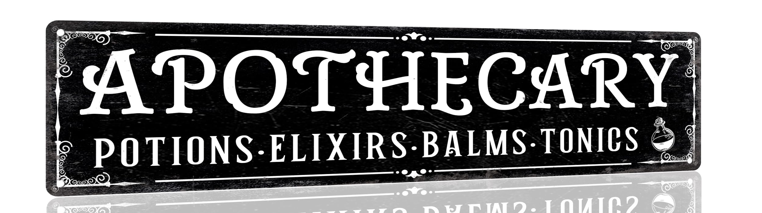 peiyeety Apothecary Potions Elixirs Balms Tonics Vintage Metal Tin Sign,4×16 Inch Rustic Wall Art,Waterproof Rustproof Aluminum Plaque for Home Apothecary Witchy Decor,Durable Easy To Mount Sign