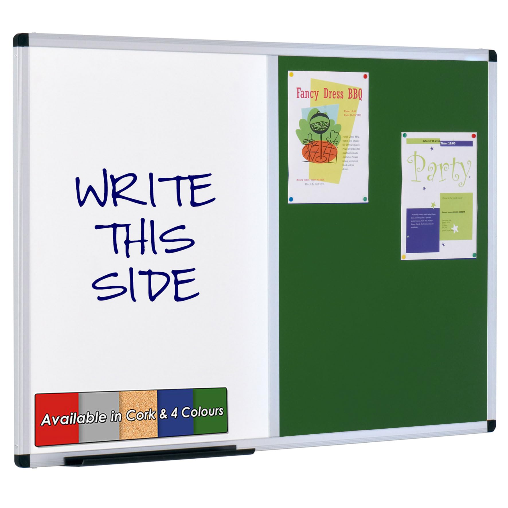 Wonderwall Dual Combination Green Felt Noticeboard & Magnetic Dry-Erase Whiteboard, 900 x 600 mm, Wall-Mounted, Aluminium Frame, Clip-on Pen Tray - for Office, School, Healthcare
