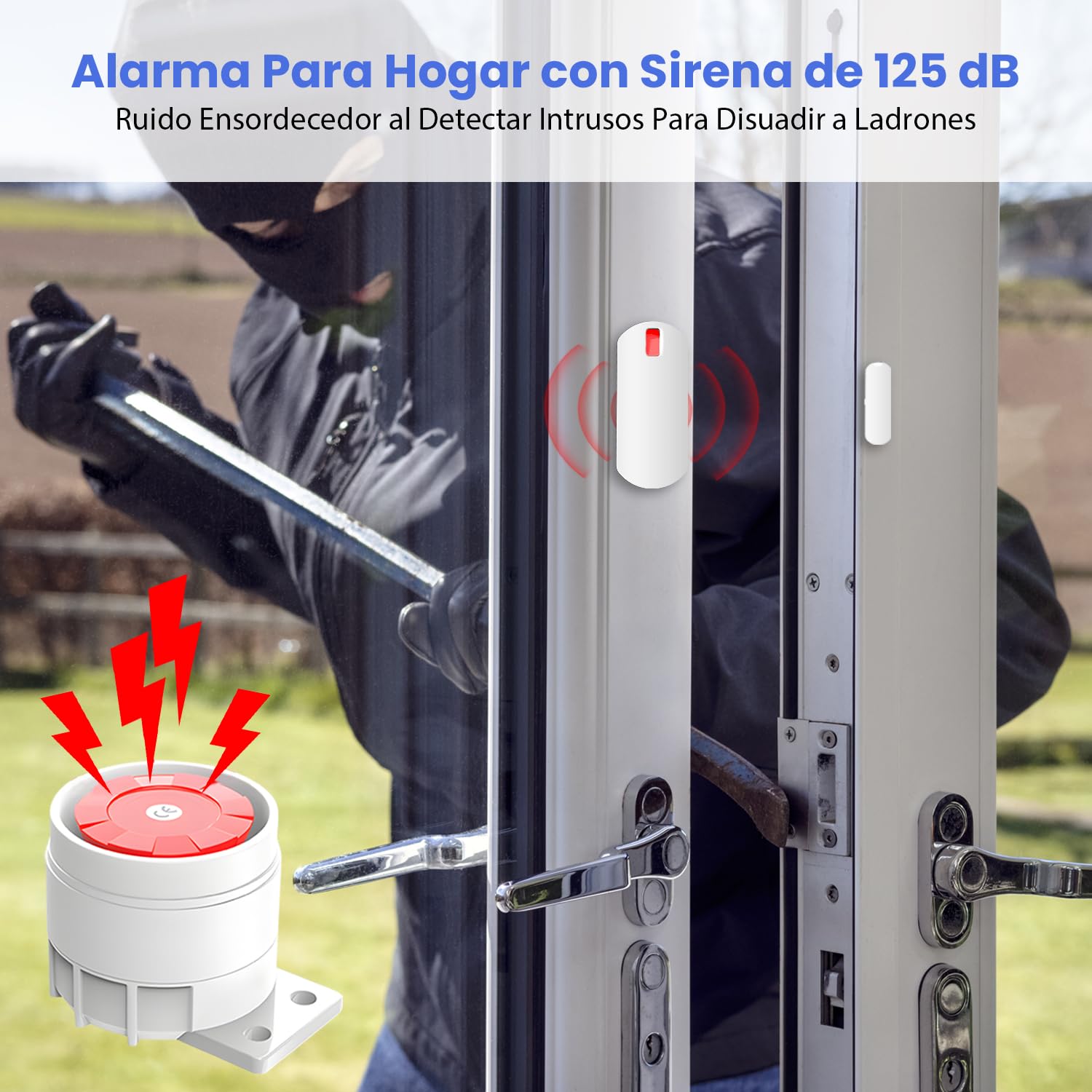 YISEELE Kit Alarma casa 5 GHz Wi-Fi: con Reloj y App Gratis - Completo 1 Sirena 125dB - 1 PIR Anti-Mascotas - 10 Sensores Puerta/Ventana - 2 Mandos - 1 Central - Compatible con Alexa y Google Home