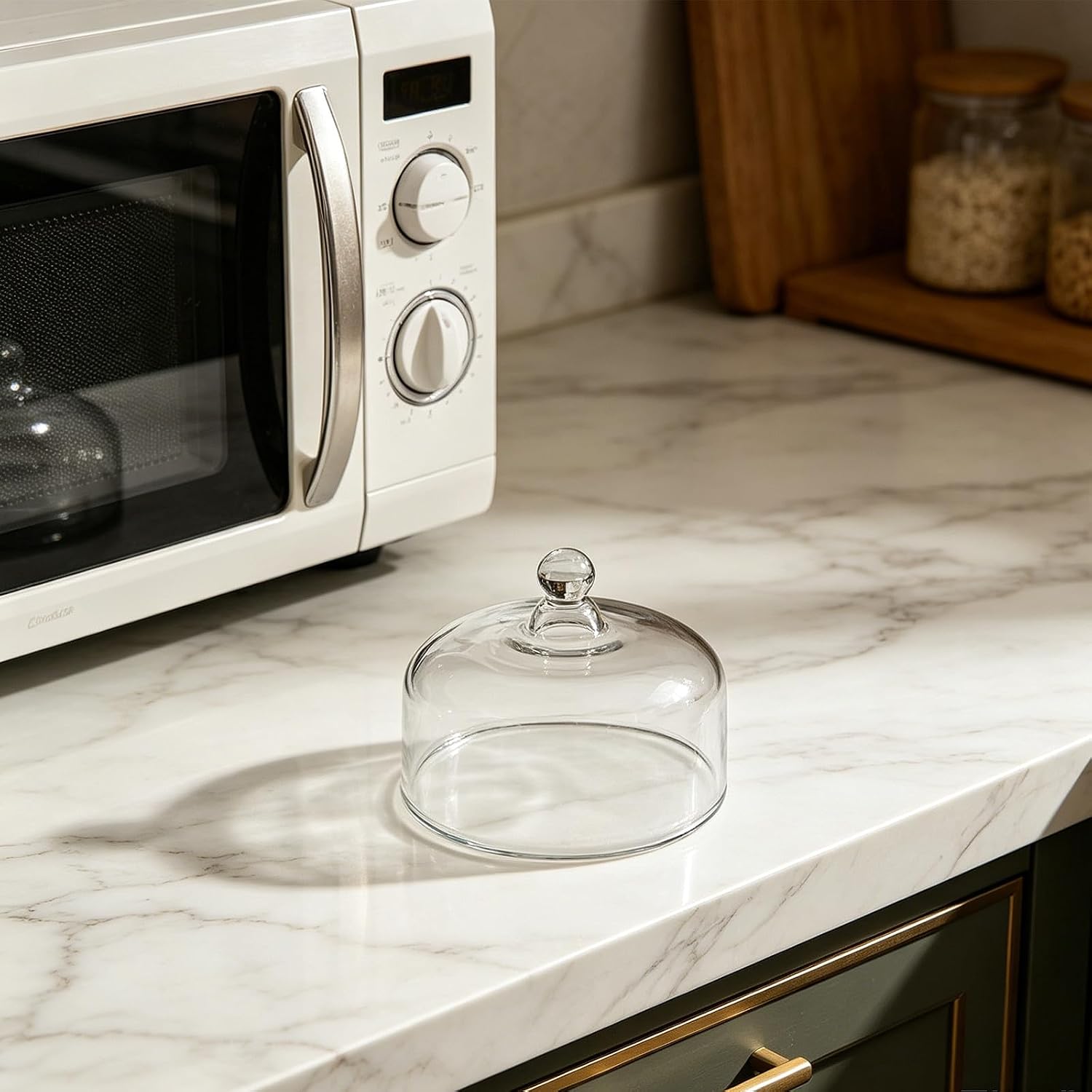 Microwave Splatter Guard Cover, Glass Food Plate Splatter Guard with Easy Grip Handle Knob, 6 inch Cookware Dish Cover for Baking and Serving