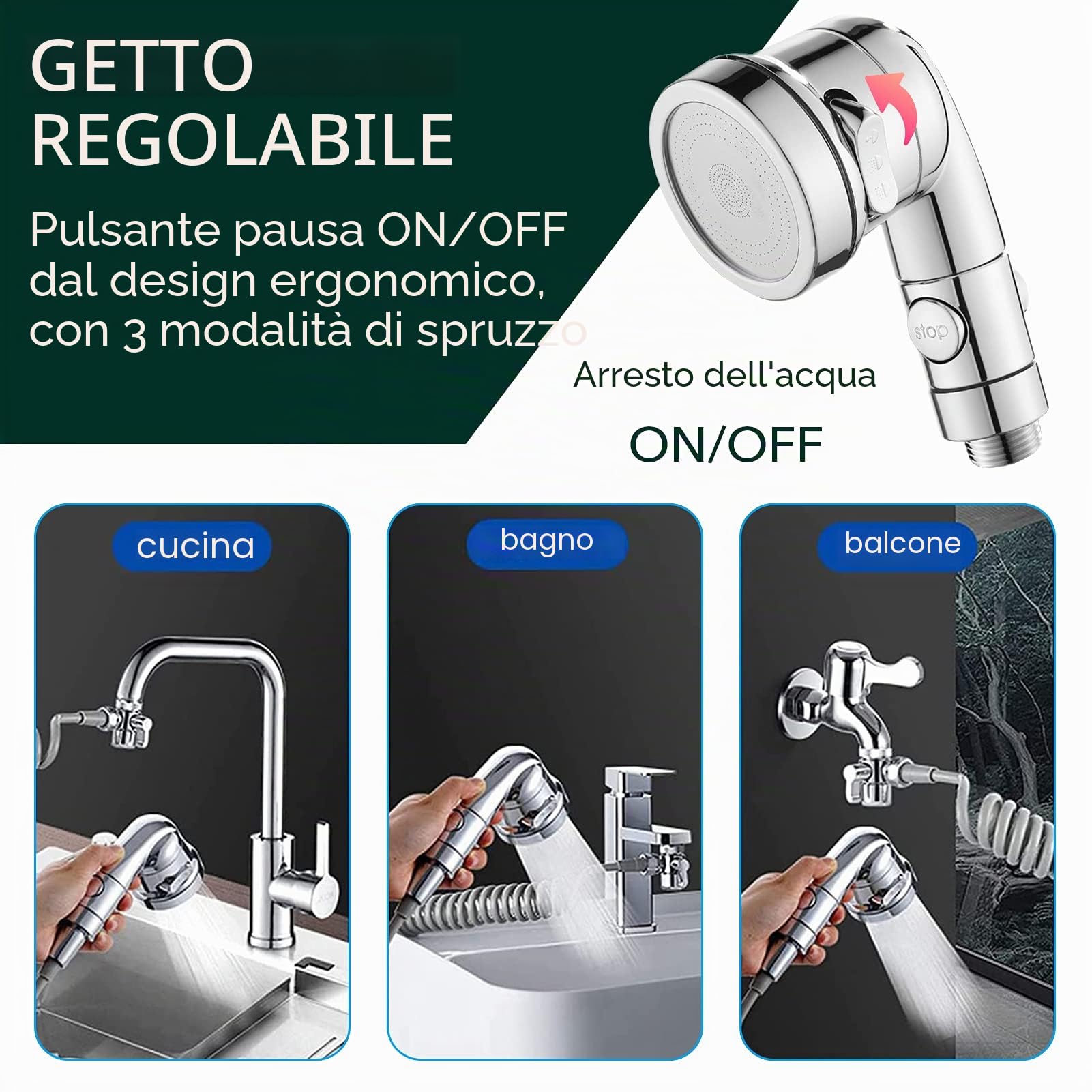 Set Doccetta per Lavandino con Tubo Doccia Estensibile 3M, Set Soffione Doccia con Tubo per Lavandino, Doccino per Doccia, Bagno, Cucina, Bidet, Tubo Grigio