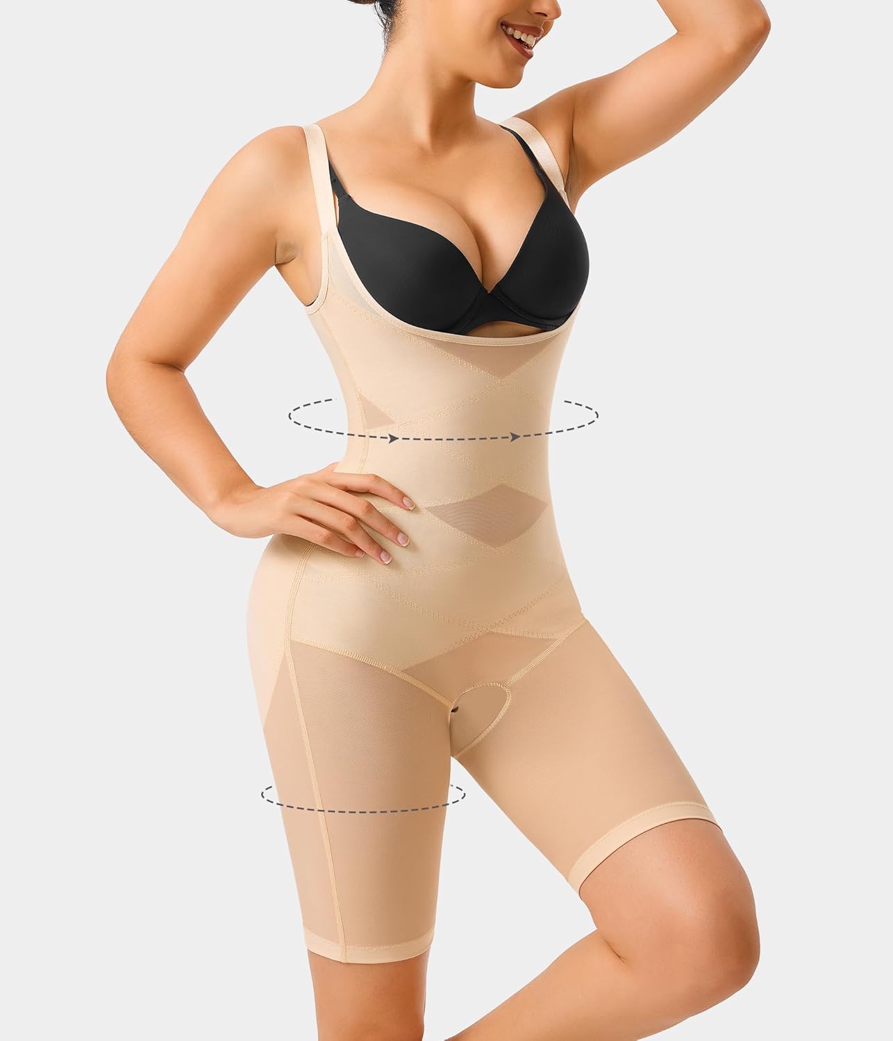 Nebility Tummy Control Shapewear Bodysuits Open Bust Full Body Shapewear Seamless Faja Body Shaper - Image 3