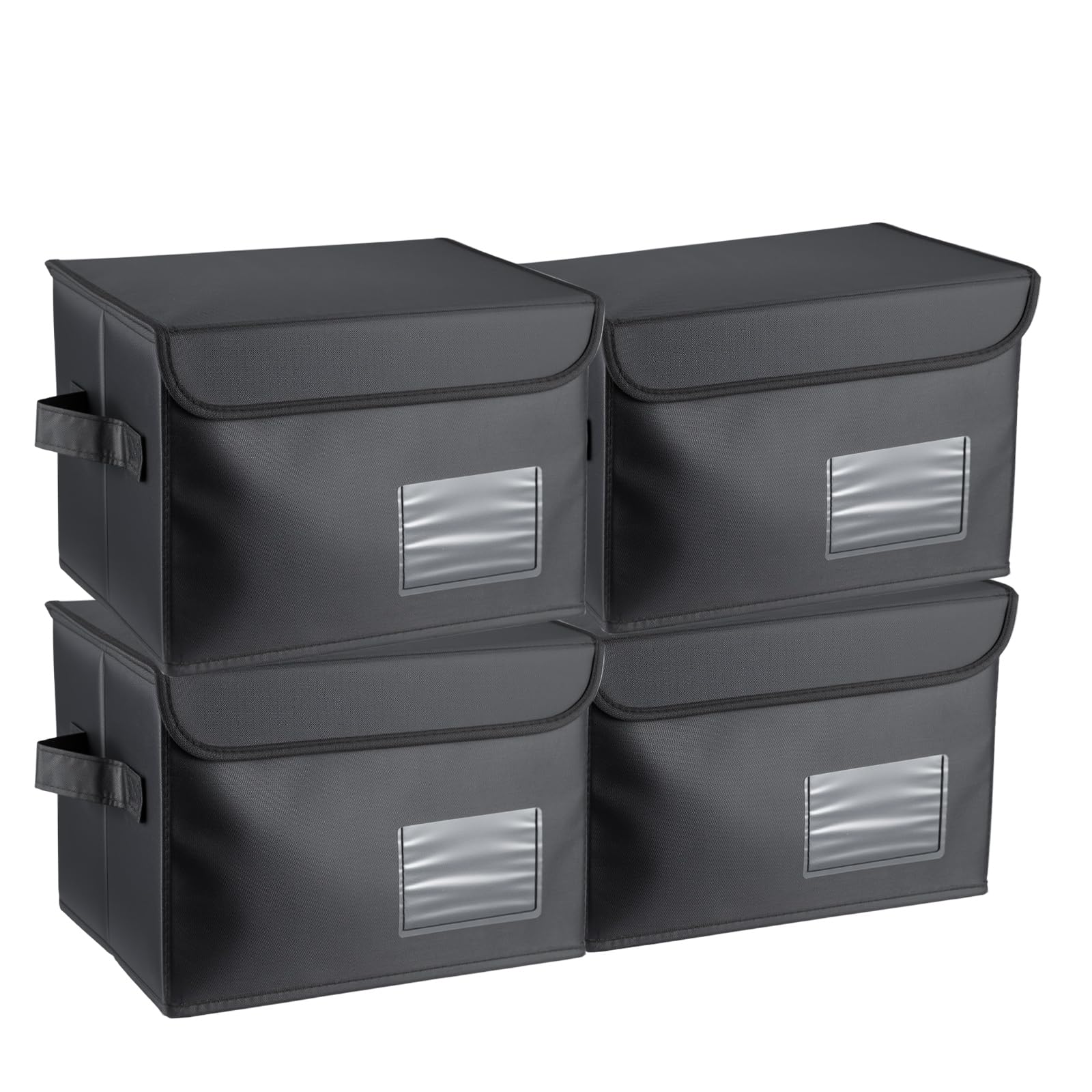 LN COZY CORNER 4PCS Vinyl Record Storage Box Holds 60 7-Inch Records Stackable Collapsible Records Case LP Organizer Crate with Dust-Proof Lid Portable Handle for Collecting Valuable Album