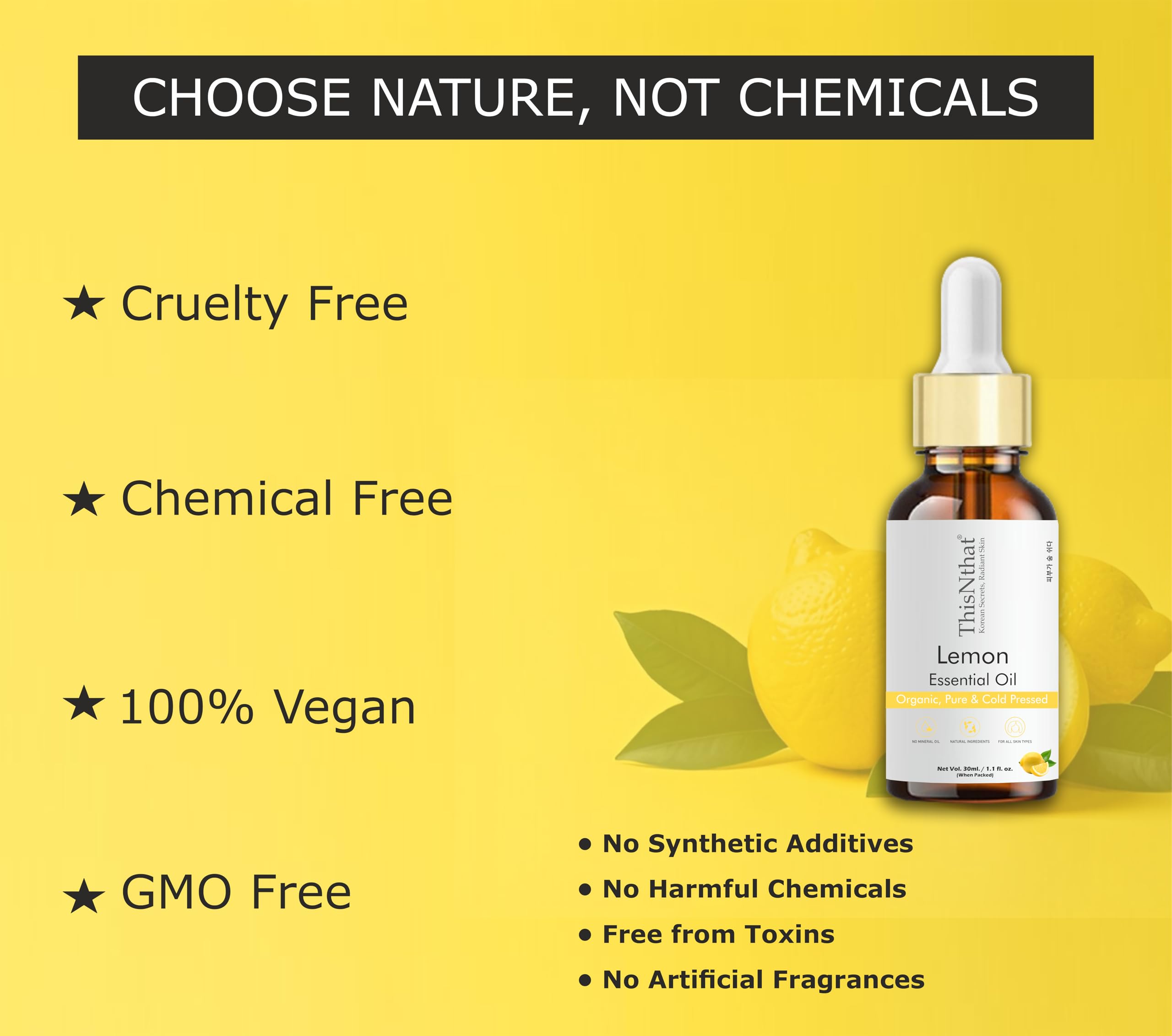 ThisNthat Lemon Essential Oil (30ml) β 100% Pure & Natural | For Skin, Hair, Diffuser, Aromatherapy, Home Cleaning & DIY | Cold-Pressed Citrus Oil with Dropper 2