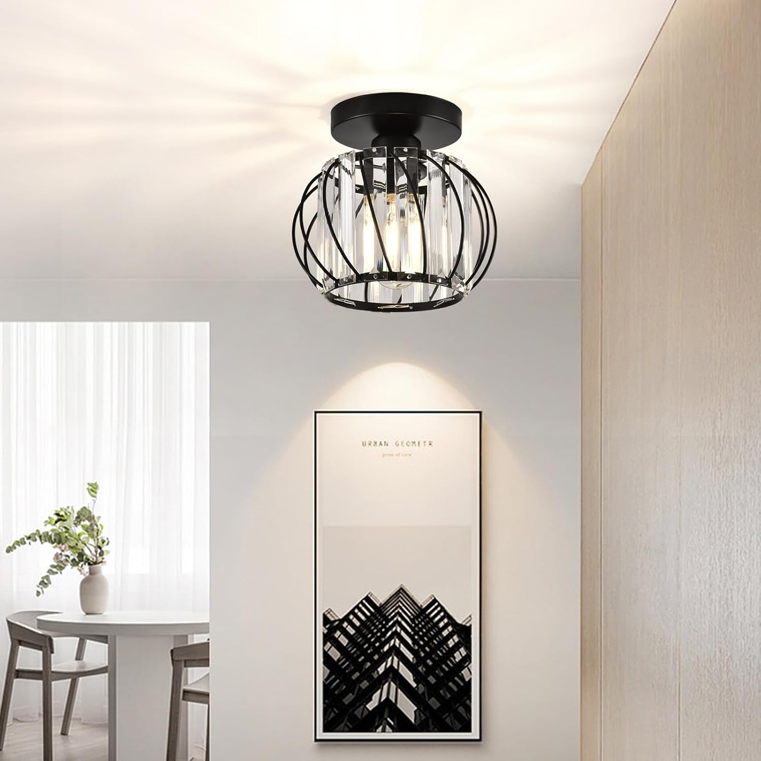 Crystal Ceiling Light - Black Crystal Chandelier for Kitchen, Hallway, Entrance, Balcony, Dining, Living, Bar, Farmhouse