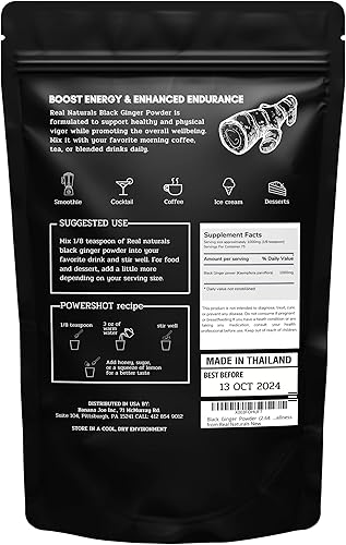 Miniatura 7 de Polvo de jengibre negro (2.64 onzas) kaempferia parviflora de Real Naturals. Promueve la energía y la resistencia